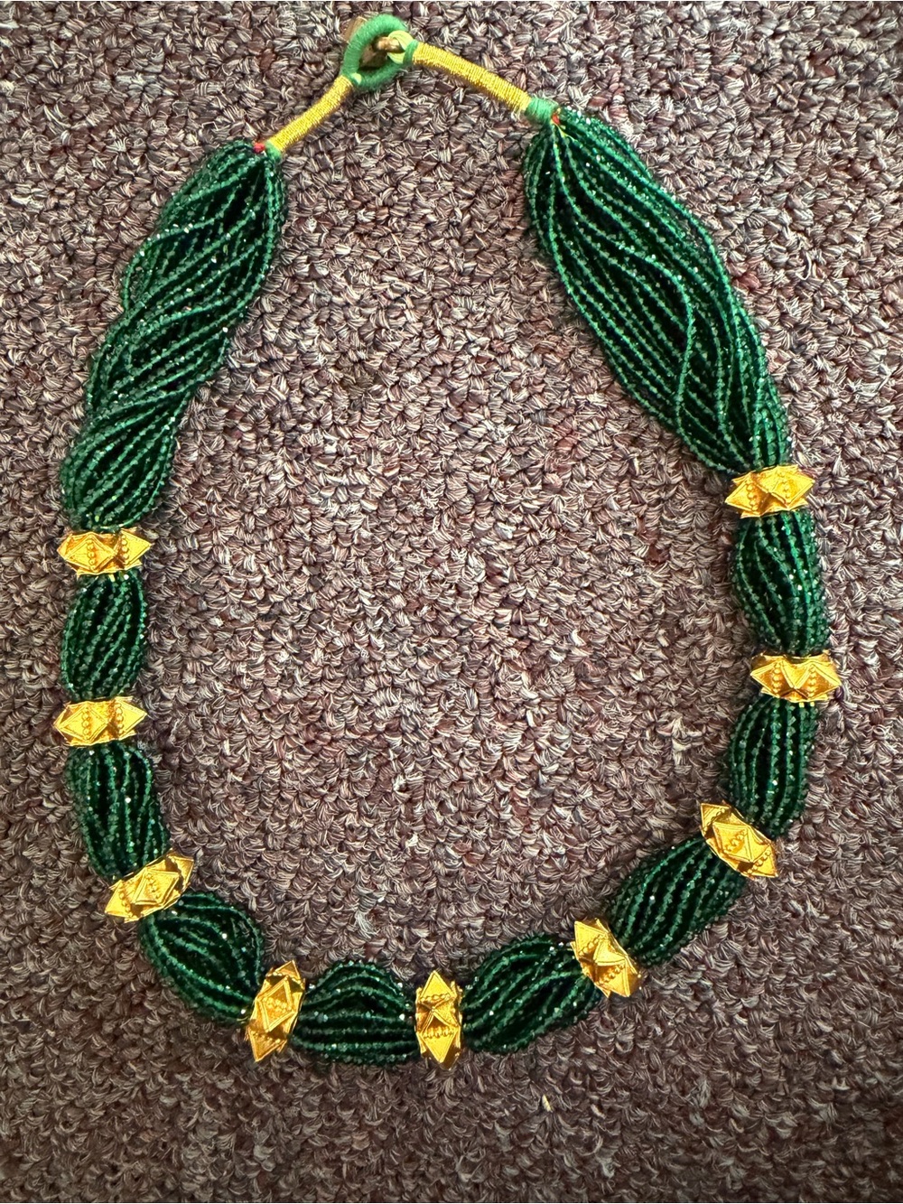 Green Beaded Statement Necklace with Gold Accents